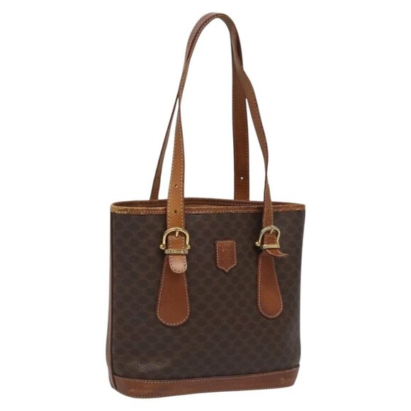 CELINE Macadam Canvas Tote Bag PVC Brown Gold - Picture 1 of 16